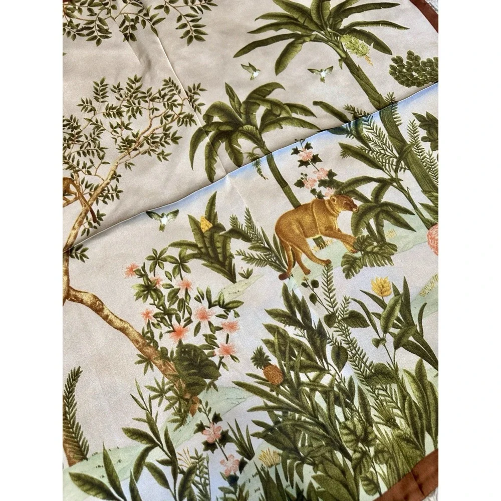 Women's Jungle Tropical Safari Print Square Scarf Silk Feel Satin Head Wrap New